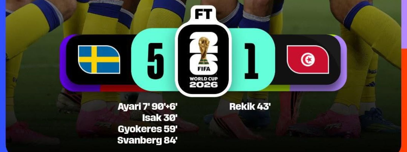 Sweden Storm to 5-1 Victory Over Tunisia